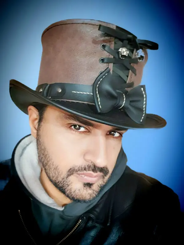 Vest And Bow Black Leather Top Hat