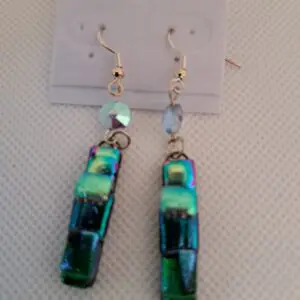 Sparkly Blue and Teal Fused Glass Earrings