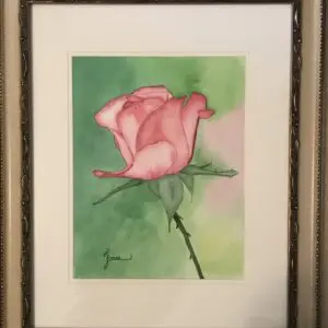 Delicate Pink Rose Bud Original Watercolor Painting