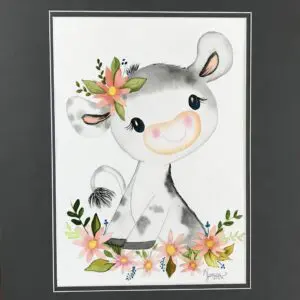 Whimsical Cow Watercolor Painting Print