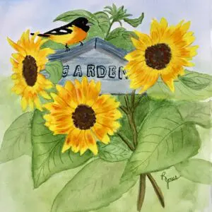 Bright And Cheery Sunflowers original watercolor painting