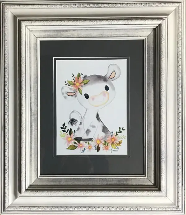 Whimsical Cow Watercolor Painting Print