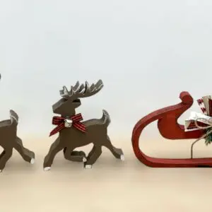Adorable Wooden Christmas Sleigh and Reindeer Set