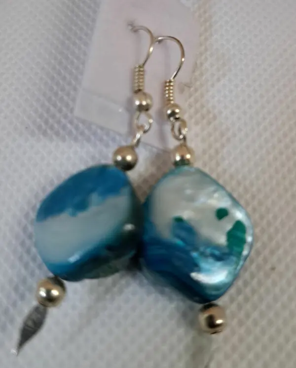 Teal Shell Dangle Earrings