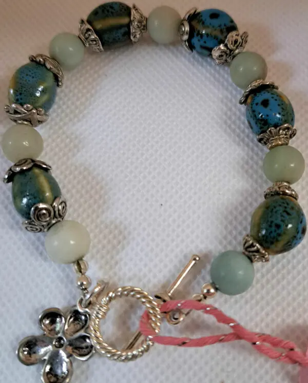 Ceramic And Amazonite Gemstone Bracelet