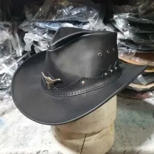 Country Cowboy Black Grain Leather Hat