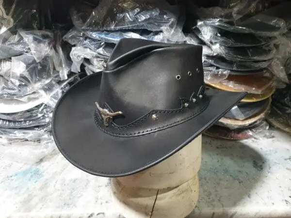 Country Cowboy Black Grain Leather Hat