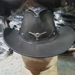 Country Cowboy Black Grain Leather Hat