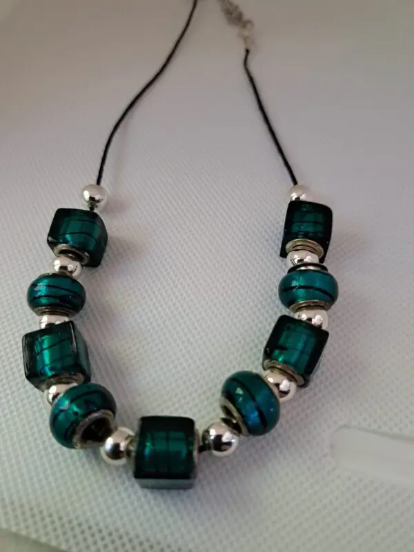 Beautiful Shimmery Dark Teal And Silver Necklace