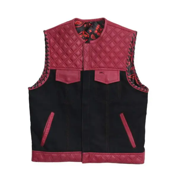 Hunt Club Style Biker Canvas And Leather Vest