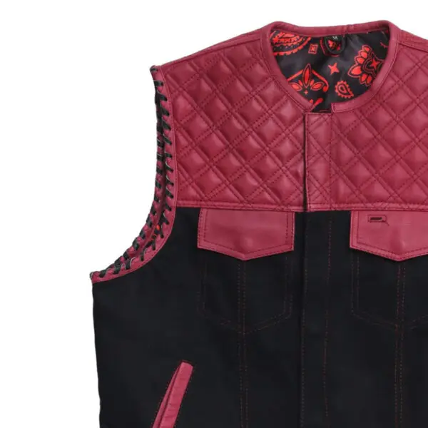 Hunt Club Style Biker Canvas And Leather Vest