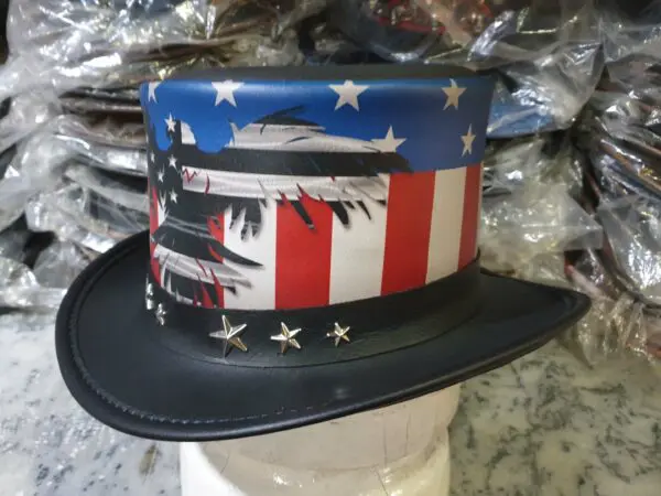 Patriotic Eagle Black Leather Top Hat