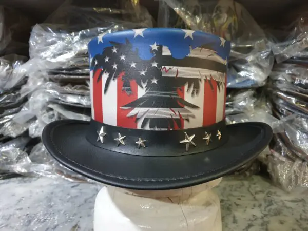 Patriotic Eagle Black Leather Top Hat