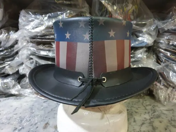 Patriotic Eagle Black Leather Top Hat