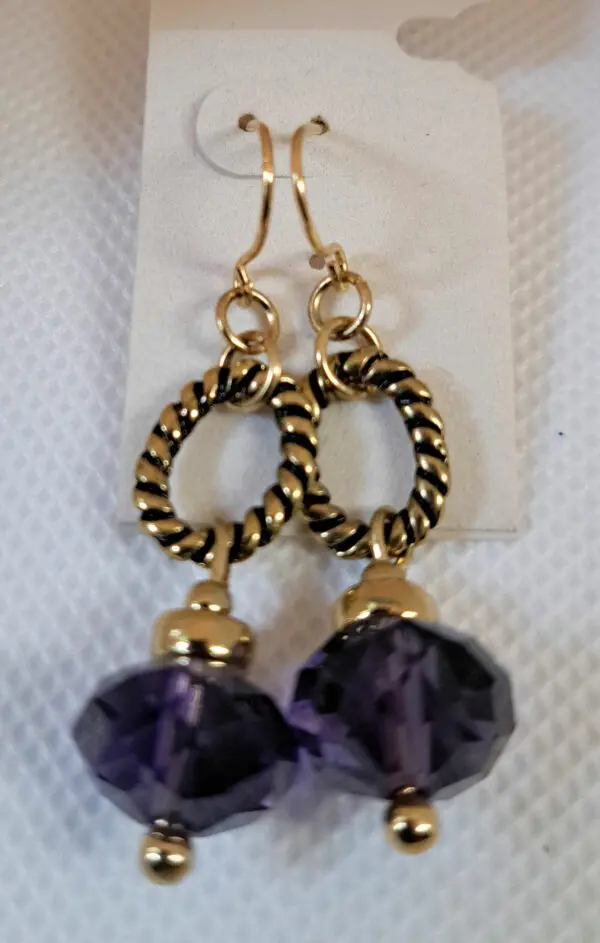 Elegant Purple And Gold Crystal Earrings