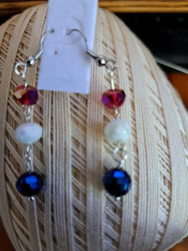 Red White And Blue Glass Dangle Earrings