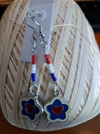 Red White And Blue Flower Dangle Earrings