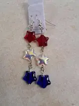 Gorgeous Red White and Blue Star Glass Dangle Earrings