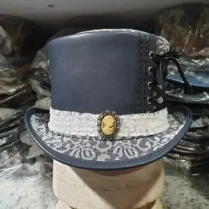 Steampunk Ladies White Crusty Band Leather Top Hat