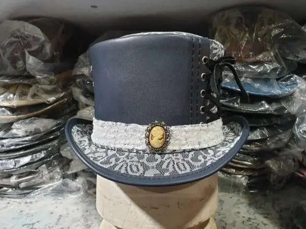 Steampunk Ladies White Crusty Band Leather Top Hat