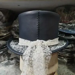 Steampunk Ladies White Crusty Band Leather Top Hat