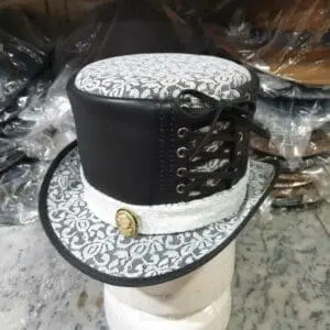 Steampunk Ladies White Crusty Band Leather Top Hat