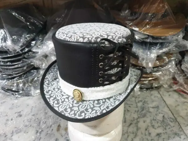 Steampunk Ladies White Crusty Band Leather Top Hat