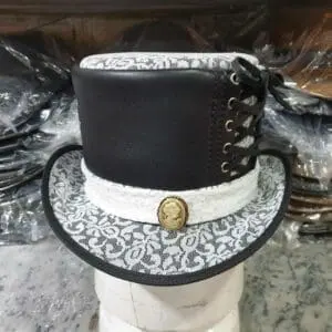 Steampunk Ladies White Crusty Band Leather Top Hat