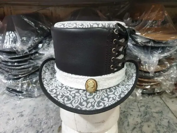 Steampunk Ladies White Crusty Band Leather Top Hat