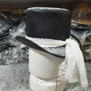 Steampunk Ladies White Crusty Band Leather Top Hat