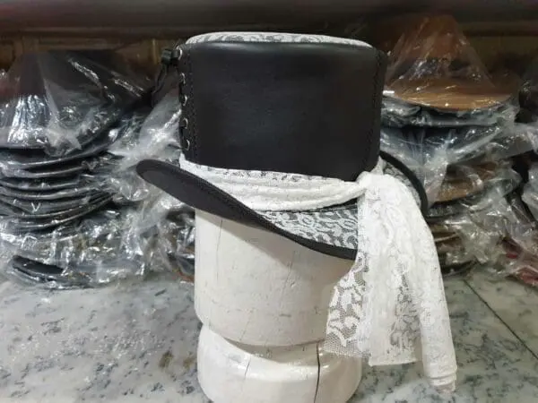 Steampunk Ladies White Crusty Band Leather Top Hat