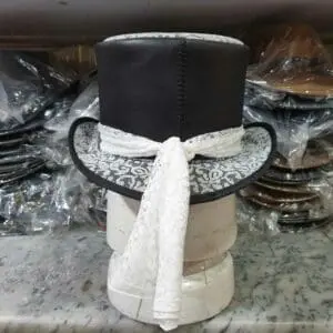 Steampunk Ladies White Crusty Band Leather Top Hat