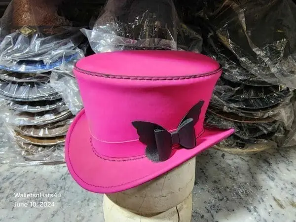 Victorian Pink Leather Top Hat