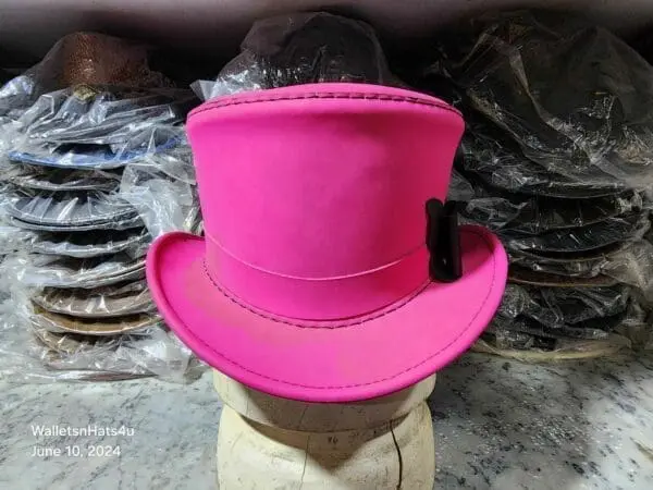 Victorian Pink Leather Top Hat