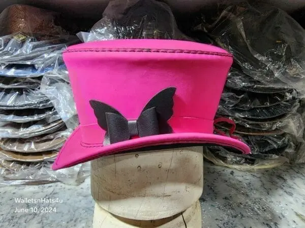 Victorian Pink Leather Top Hat