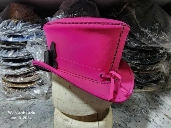 Victorian Pink Leather Top Hat