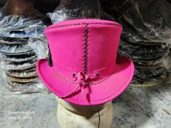 Victorian Pink Leather Top Hat