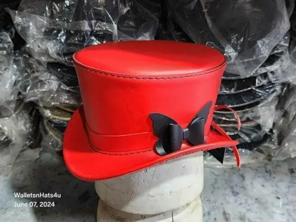 Victorian Red Leather Top Hat