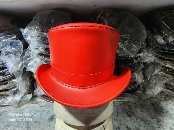 Victorian Red Leather Top Hat