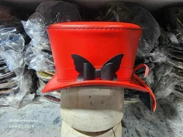 Victorian Red Leather Top Hat