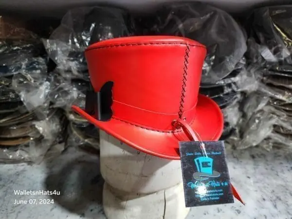 Victorian Red Leather Top Hat