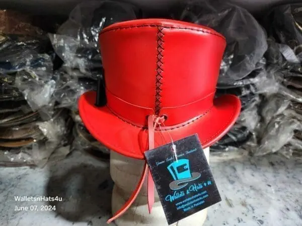 Victorian Red Leather Top Hat