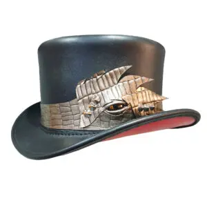 Crocodile Eye Band Black Leather Top Hat