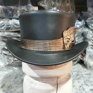 Crocodile Eye Band Black Leather Top Hat