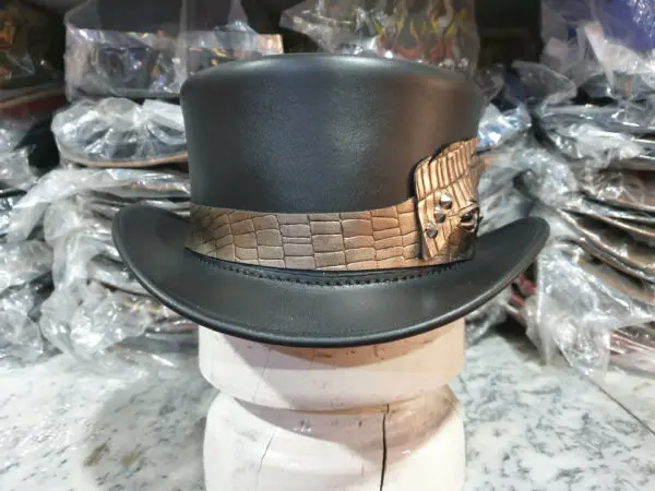 Crocodile Eye Band Black Leather Top Hat