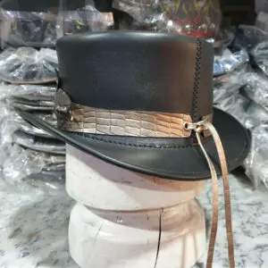 Crocodile Eye Band Black Leather Top Hat