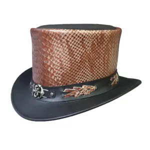 Voodoo Hatter Snake Embossed Black Leather Top Hat