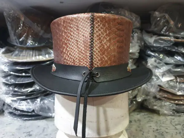 Voodoo Hatter Snake Embossed Black Leather Top Hat