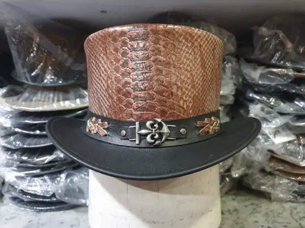 Voodoo Hatter Snake Embossed Black Leather Top Hat