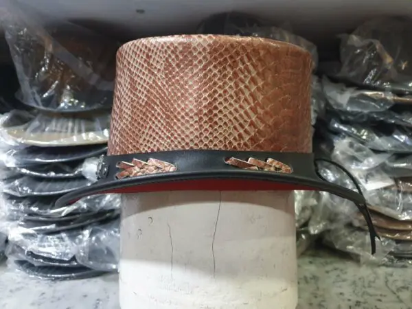 Voodoo Hatter Snake Embossed Black Leather Top Hat